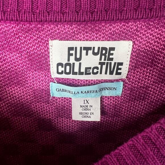 Future Collective Gabriella Karefa-Johnson Pink Purple Checkerboard Sweater 1X - Picture 5 of 6